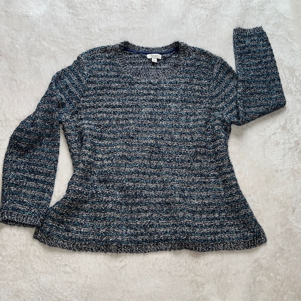 NWT Style & Co XXL Blue White Marled Knit Crew Neck Swing Sweater Tunic